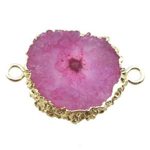 hotpink Solar Quartz Druzy slab connector, freeform, gold plated, approx 20-25mm