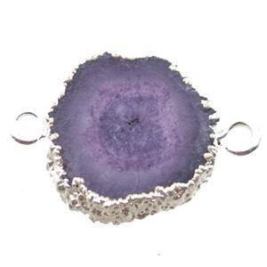 purple Solar Quartz Druzy slab connector, freeform, silver plated, approx 20-25mm