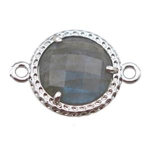 Labradorite circle connector, platinum plated, approx 13mm dia