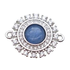 blue Kyanite circle connector pave zircon, platinum plated, approx 15mm dia