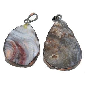 Solar Agate Druzy slice pendant, teardrop, antique red, approx 30-40mm