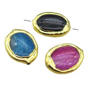 agate oval beads, gold plated, mixed color, approx 15-20mm