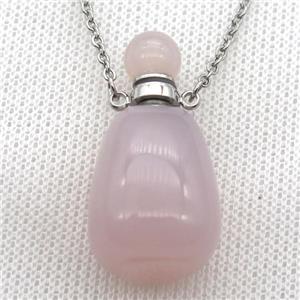 Rose Quartz perfume bottle Necklace, approx 30-40mm