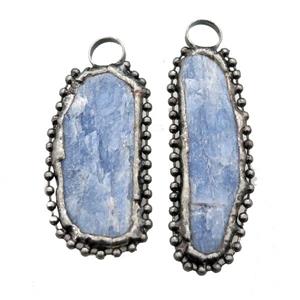 blue kyanite pendant, freeform, black plated, approx 20-50mm