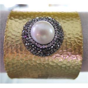 copper bracelet paved pearl rhinestone, approx 60mm dia