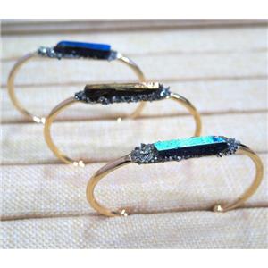 clear quartz bangle, mix color, copper, gold plated, approx 70mm