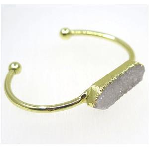 white druzy quartz bangle, copper, gold plated, approx 40-60mm