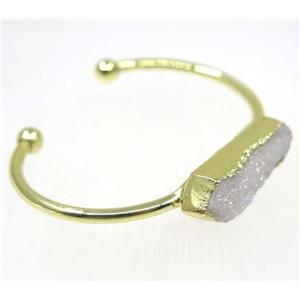 white AB-color druzy quartz bangle, copper, gold plated, approx 40-60mm