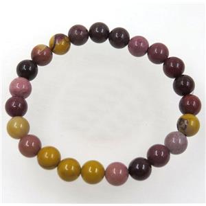 round Mookaite bead bracelet, stretchy, approx 8mm, 60mm dia