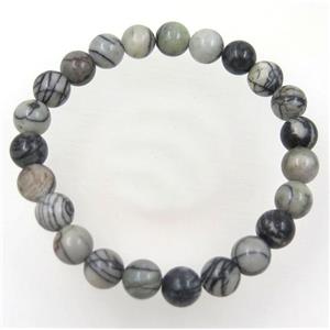 Black Stripe Jasper bead bracelet, stretchy, approx 8mm, 60mm dia