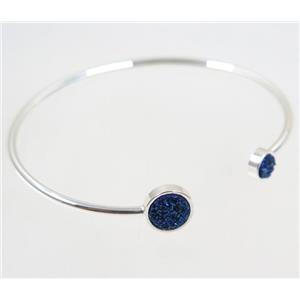 blue druzy quartz copper bangle, silver plated, approx 6-60mm