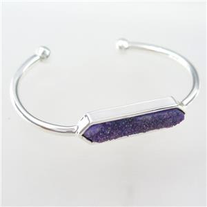 druzy quartz copper bangle, silver plated, approx 40-60mm