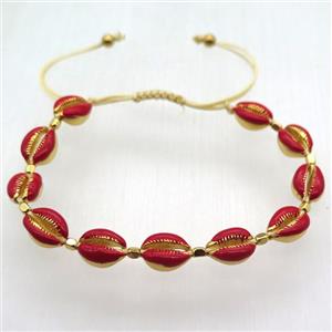 handmade Adjustable bracelet with coper conch, red, approx 8-11mm