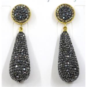 resin earring pave white rhinestone, teardrop, approx 15x33mm