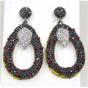 resin earring pave white rhinestone, approx 30-43mm