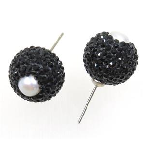 gemstone earring studs paved rhinestone, approx 15mm dia