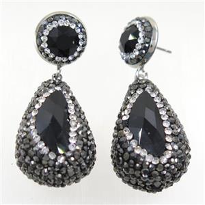 black Chinese Crystal Glass Earring pave rhinestone, approx 20-30mm, 14mm dia