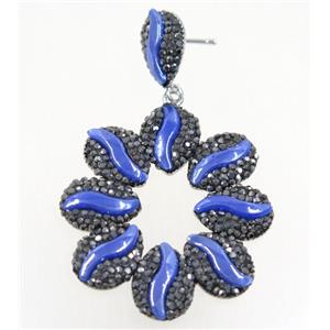 royal blue white resin earring pave rhinestone, approx 40-45mm