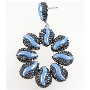 blue white resin earring pave rhinestone, approx 40-45mm