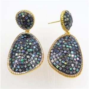 abalone shell earring paved rhinestone, approx 13mm, 22-30mm