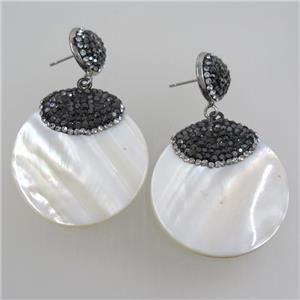 white Shell Earring pave rhinestone, approx 35mm dia