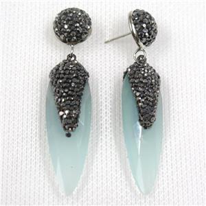 lt.blue glass crystal earring paved rhinestone, approx 13-40mm