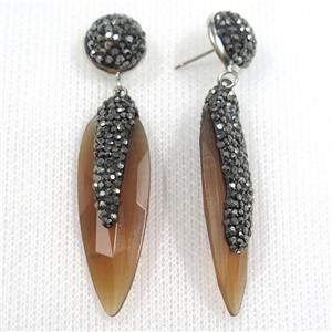 brown glass crystal earring paved rhinestone, approx 13-40mm