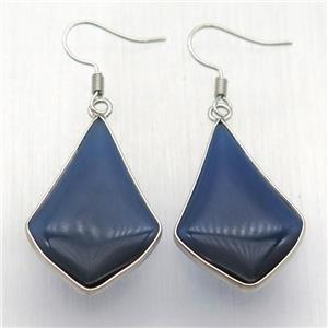 darkblue cat eye glass teardrop Hook Earring, platinum plated, approx 20-32mm