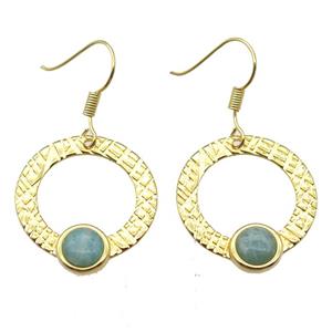 copper hook Earrings with Amazonite, gold plated, approx 23mm dia