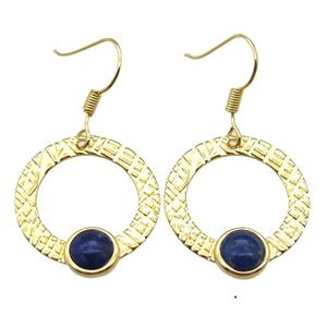 copper hook Earrings with Lapis, gold plated, approx 23mm dia