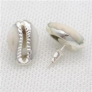 Conch Shell stud Earrings, silver plated, approx 15-20mm