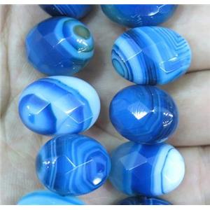 blue stripe agate beads, faceted oval, approx 12x16mm