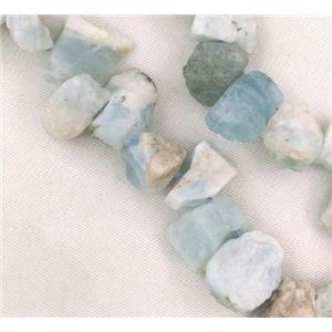 Aquamarine chip bead, freeform, top-drilled, blue, approx 15-25mm