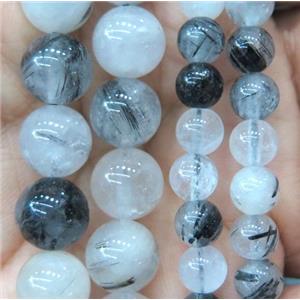 Black Rutilated Quartz Beads, round, approx 14mm dia