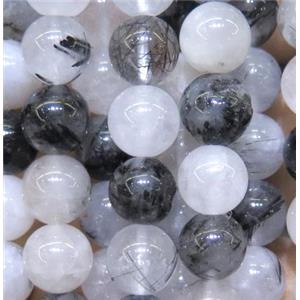 black Rutilated Quartz beads, round, approx 4mm dia