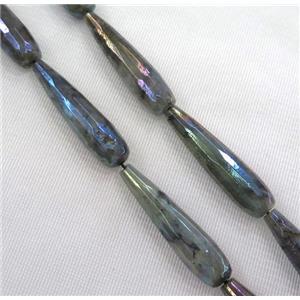 Labradorite bead, faceted teardrop, AB color, approx 11x19mm