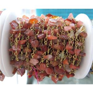handmade rosary chain with red agate chip bead, approx 8-12mm