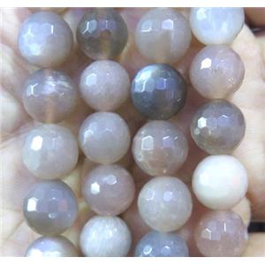 black Sunstone bead, faceted round, approx 10mm dia