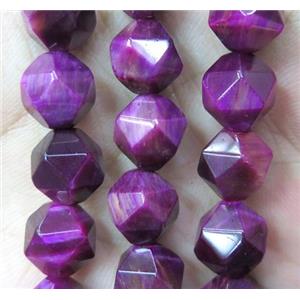 Tiger eye stone beads cut round fuchsia, approx 6mm dia