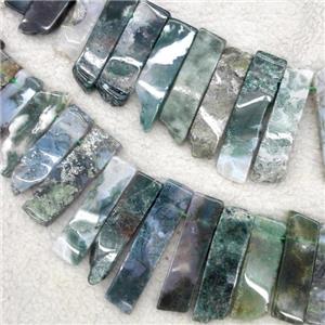 Moss agate collar beads, stick, green, approx 12-40mm