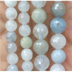 faceted round Aquamarine Beads, AB-grade, approx 8mm dia