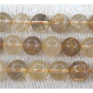 gold Rutilated Quartz bead, round, approx 10mm dia