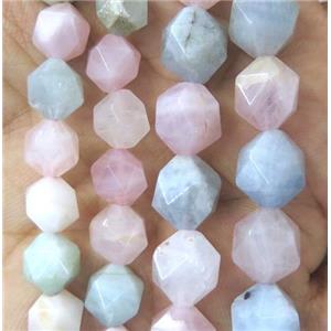 natural Morganite beads cut round multicolor, approx 6mm dia