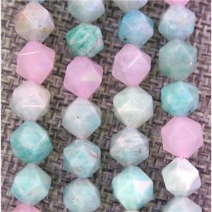 Malagasy Rose Quartz and Amazonite beads cut round, approx 8mm dia