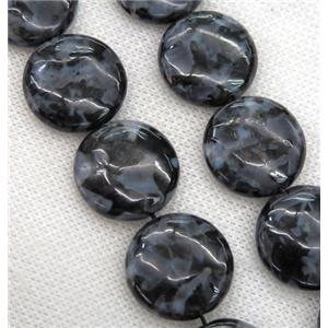 natural black Indigo Gabro beads, flat-round, approx 20mm dia