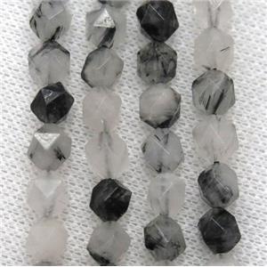 natural Black Rutilated Quartz beads cut round, approx 6mm dia