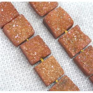 gold champagne druzy Quartz bead, square, approx 12x12mm, 16pcs per st