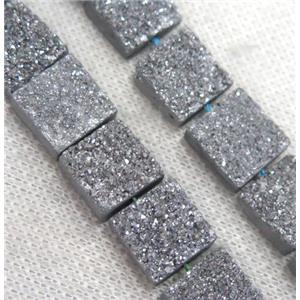 silver druzy Quartz bead, square, approx 12x12mm, 16pcs per st