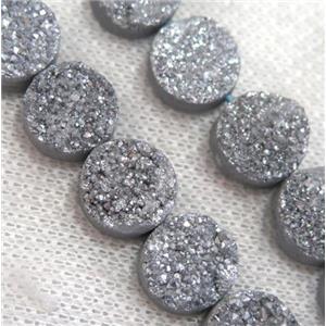 silver Druzy Quartz beads, circle, approx 12mm dia, 16pcs per st