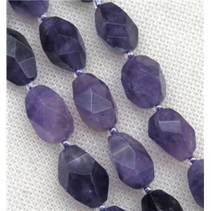 Amethyst nugget beads, faceted freeform, purple, approx 10-17mm